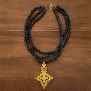 Chunky Grey Beaded Cross Necklace